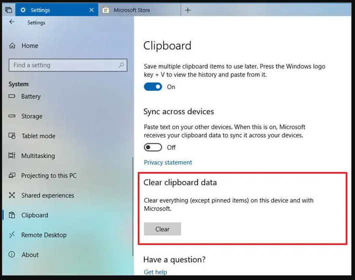 How do I access the clipboard in windows 10?